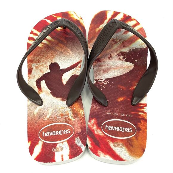 Havaianas Surfer Men Hype Flip Flops Size 11 / 45 Brown Tan & Red Waterproof New - Picture 1 of 10